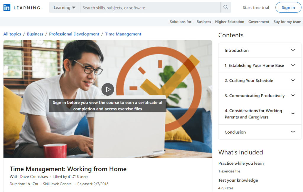 Time Management and Working from Home - Best LinkedIn learning Courses