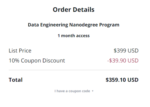 Udacity Coupon - Order Detailed