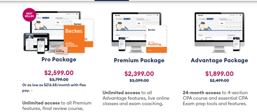 Becker CPA Pricing page