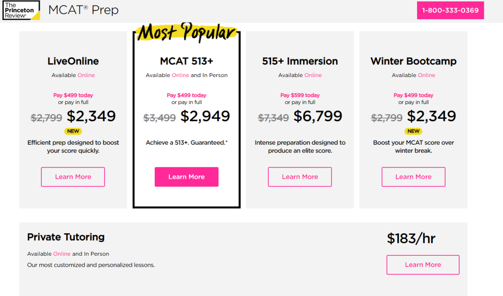 The Princeton Review MCAT Pricing