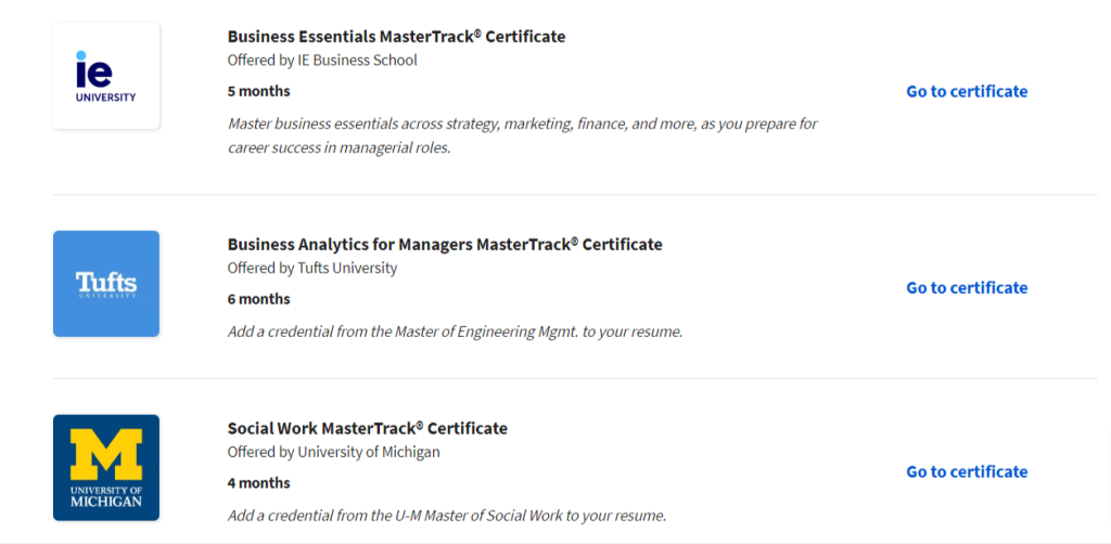 MasterTrack Certificate