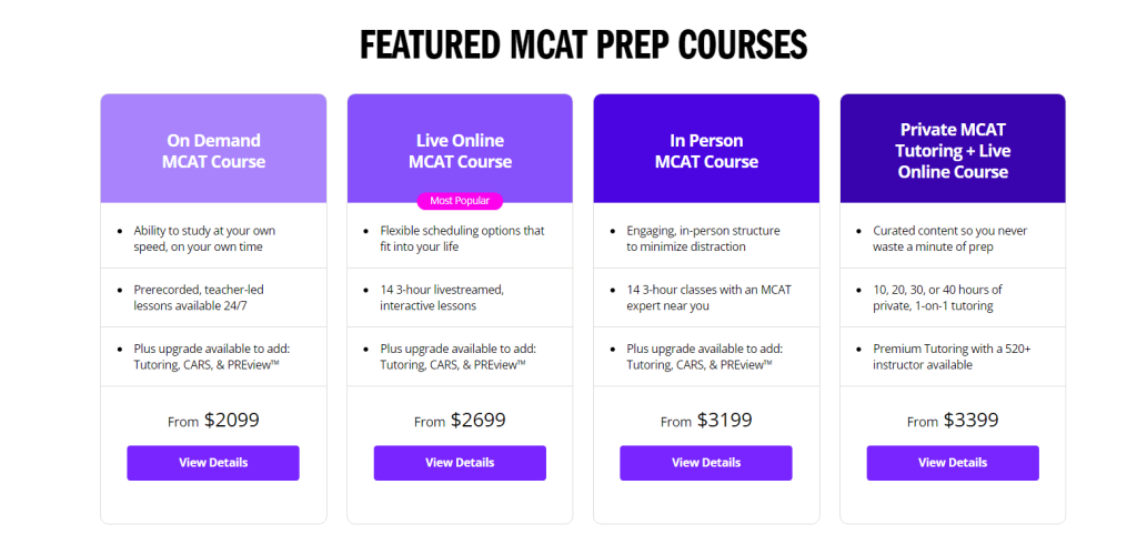 MCAT Prep Courses Pricing 
